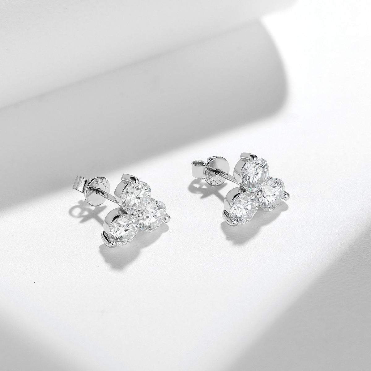 Three-Stone Moissanite Stud Earrings for Women, 18K Gold-Plated S925 product image