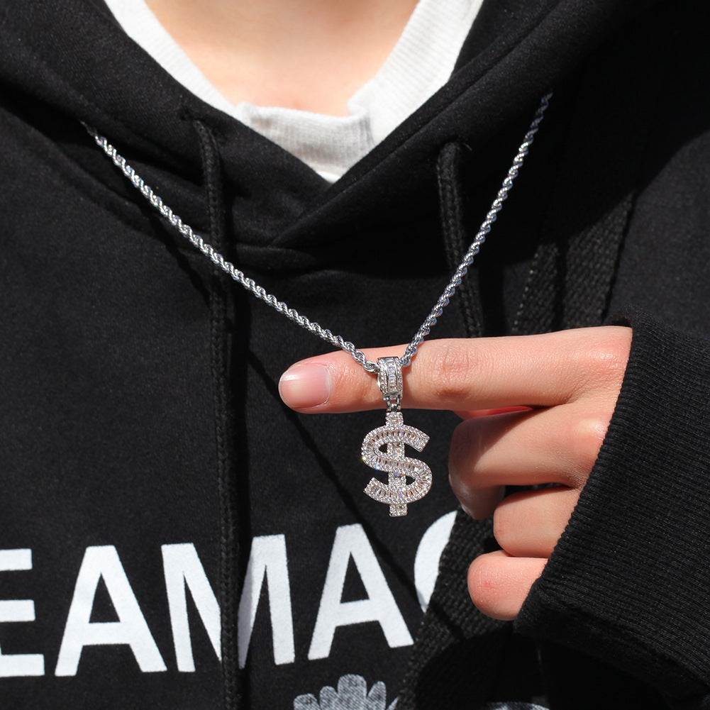 Men’s Iced Number Pendant Necklace with Cubic Zirconia, Gold or Silver Plated Numeric Charm Chain product image