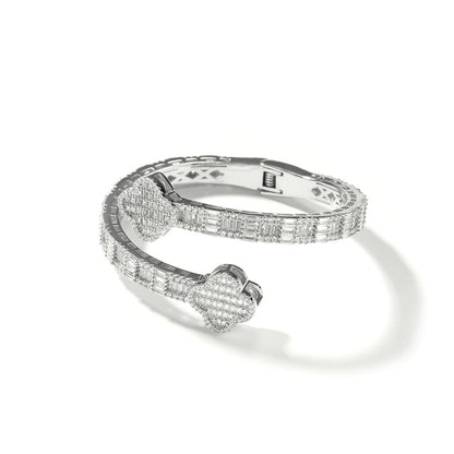 Cubic Zirconia Four-Leaf Clover Cuff Bracelet for Women – Gold, Silver & Rose Gold Statement Bangle