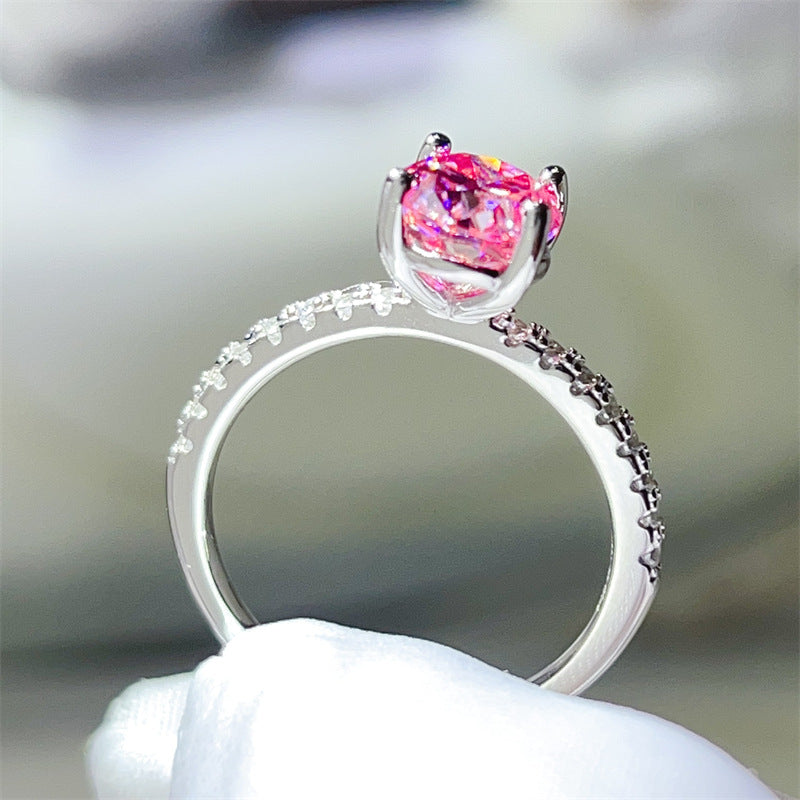 Pink Oval Moissanite Ring for Women, Classic Pavé Band Engagement Ring, 1 Carat or 2 Carat product image