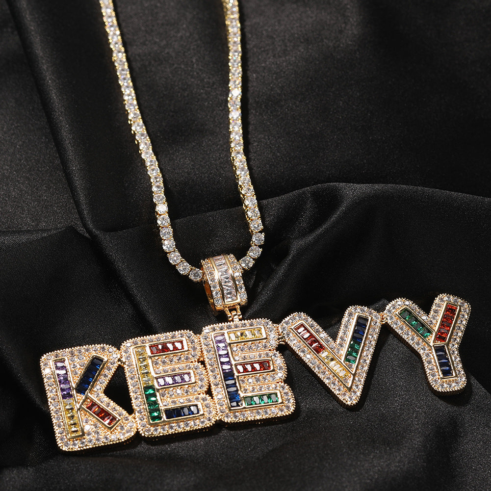 Personalized Bubble Letter Necklace with Cubic Zirconia Pendant - Custom Name Chain in Gold or Silver Tone for Women & Men