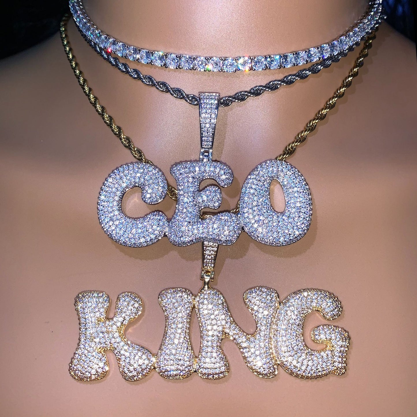 Iced Out Letter Pendant Necklace