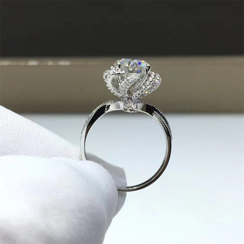 Women’s Flower Halo Moissanite Ring, 1CT/2CT Round Center Stone, Sizes 9-20 product image