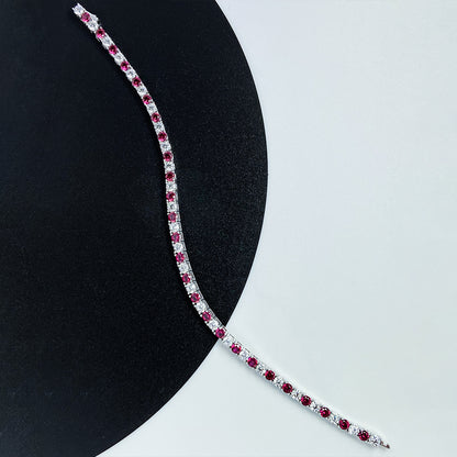 Red and Clear Stone Tennis Bracelet for Women, Four-Prong Stackable Bracelet