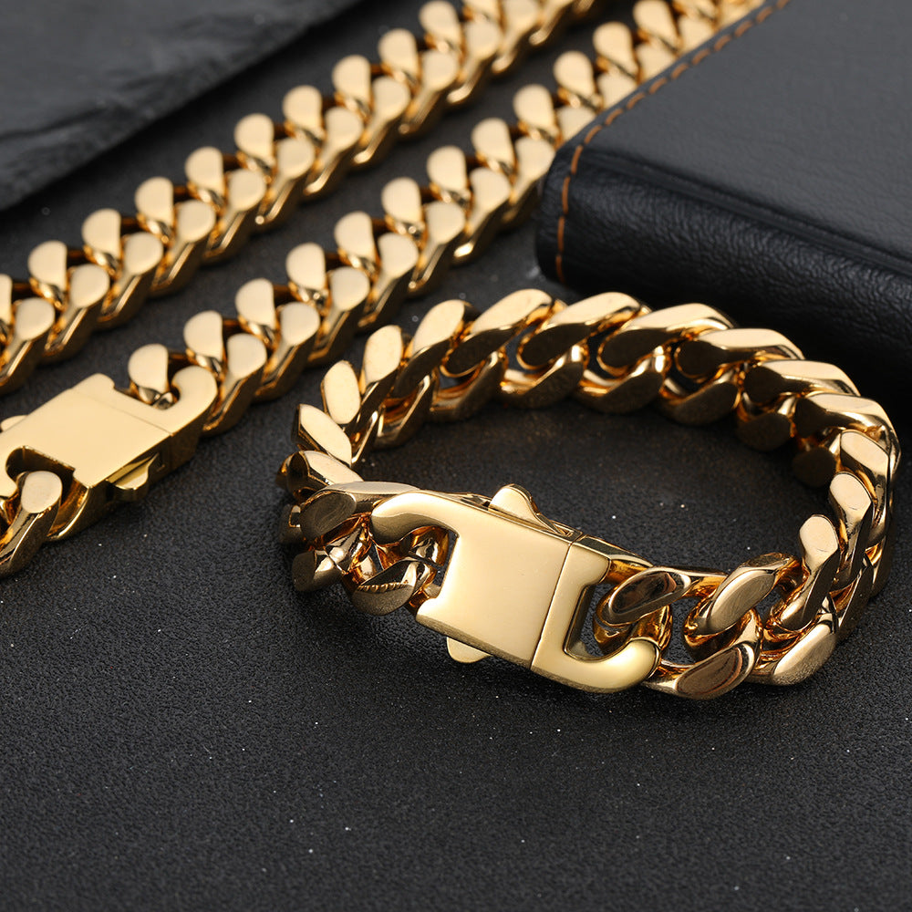 5-15 mm Faceted Polished Cuban Stainless steel Bracelet - CHA053 product image