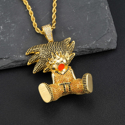 Cartoon Character Rhinestone Pendant Necklace, 3MM Twisted Rope Chain, Hip Hop Streetwear