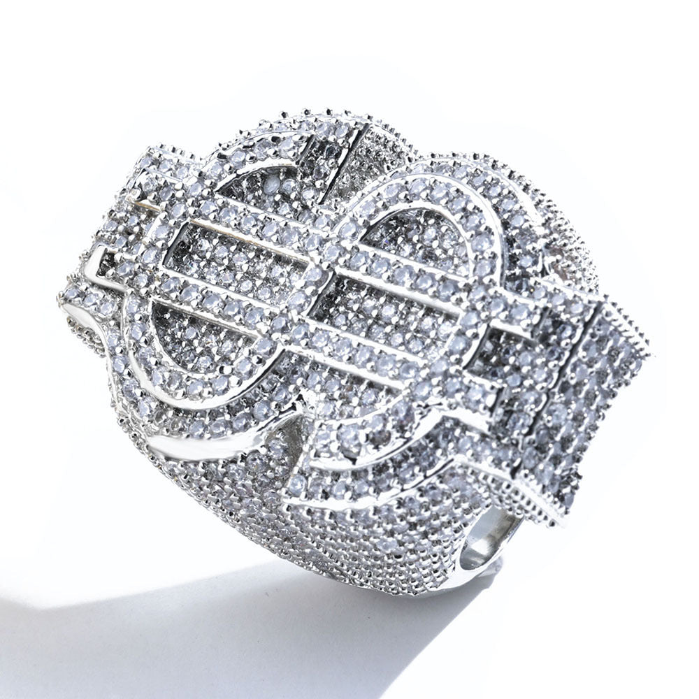 925 Silver Moissanite Dollar Sign Ring for Women & Men - Iced Out Hip Hop Statement Unisex Ring product image