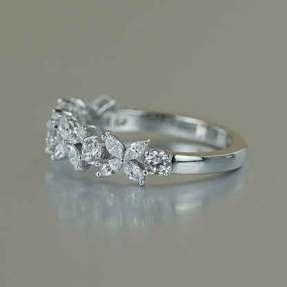 Moissanite Clover Ring, Marquise Cluster Promise Ring, Stackable Wedding Ring