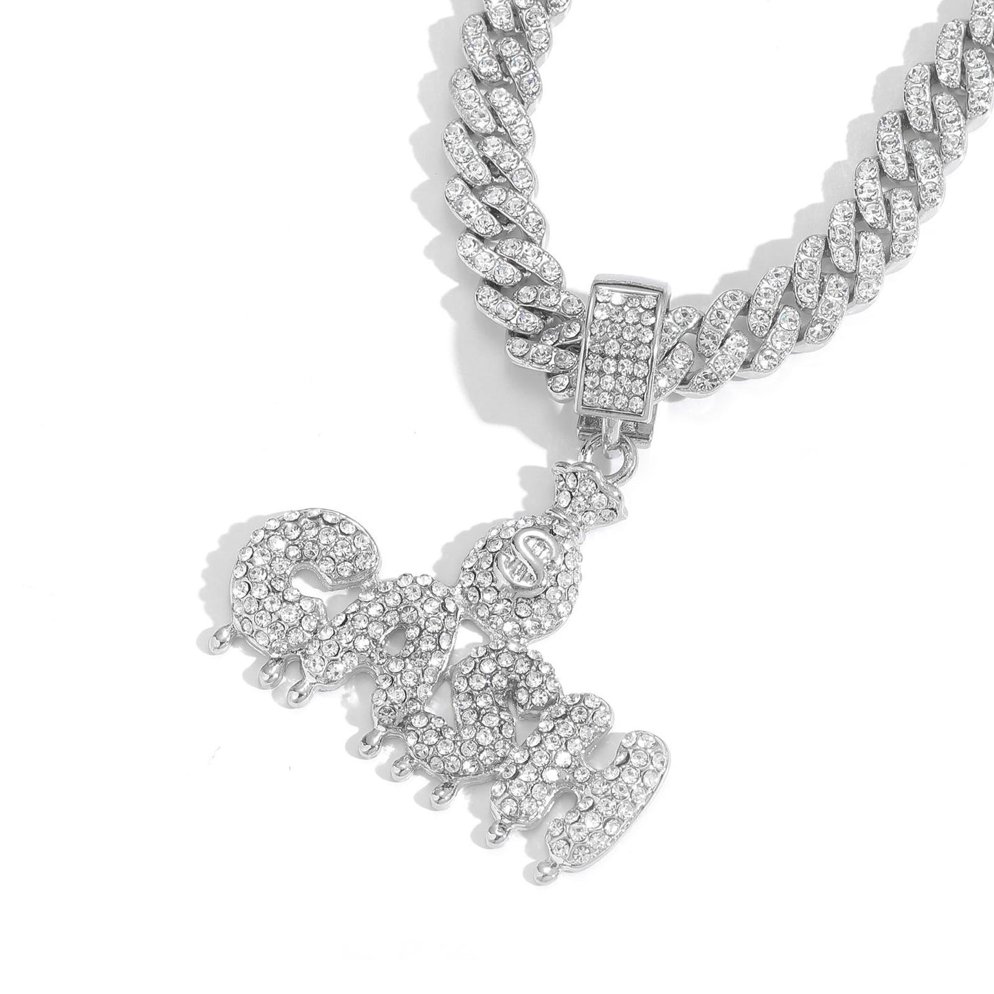Hip Hop Letter Teardrop Dollar Alloy Pendant Necklace for Men and Women
