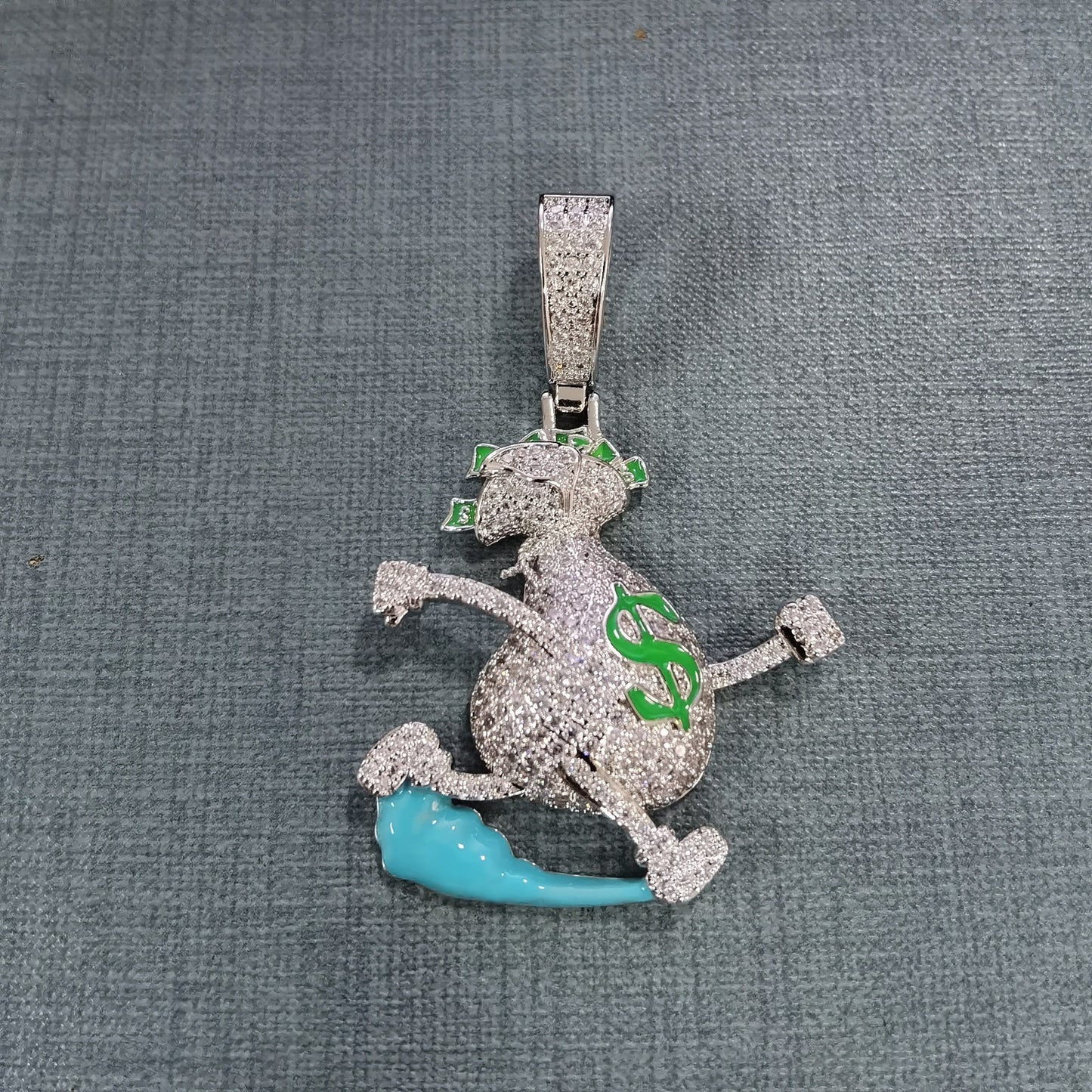 Men’s Cartoon Money Bag Pendant Necklace with Cubic Zirconia Twisted Chain - Gold Plated or Silver Plated Hip Hop Statement Jewelry