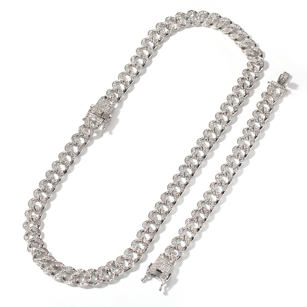 Iced Cuban Link Bracelet and Necklace Set for Women & Men - Gold, Silver or Rose Gold Plated Statement Chain Jewelry