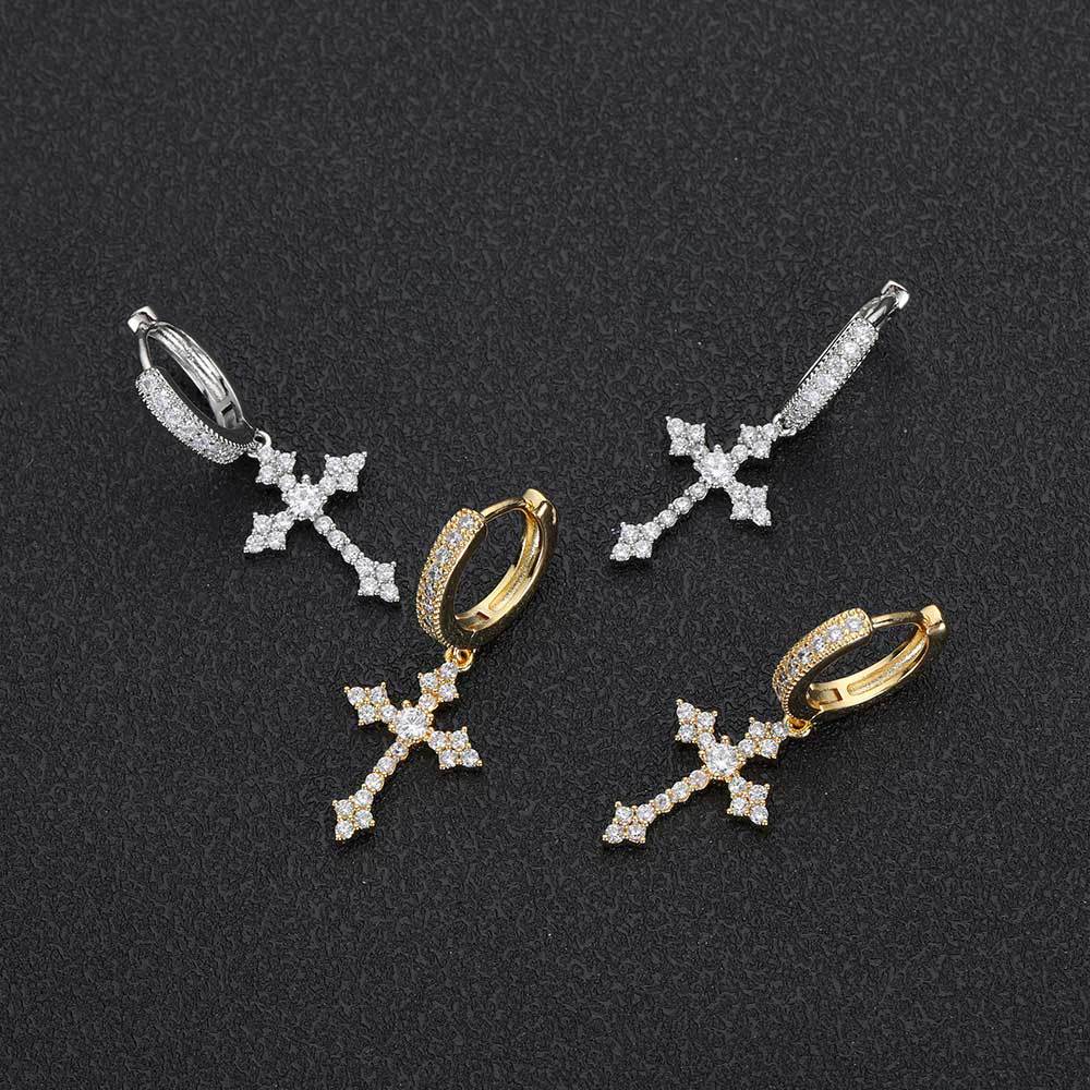 Cross CZ Drop Hip Hop Earrings with Copper Base - EAR014 product image