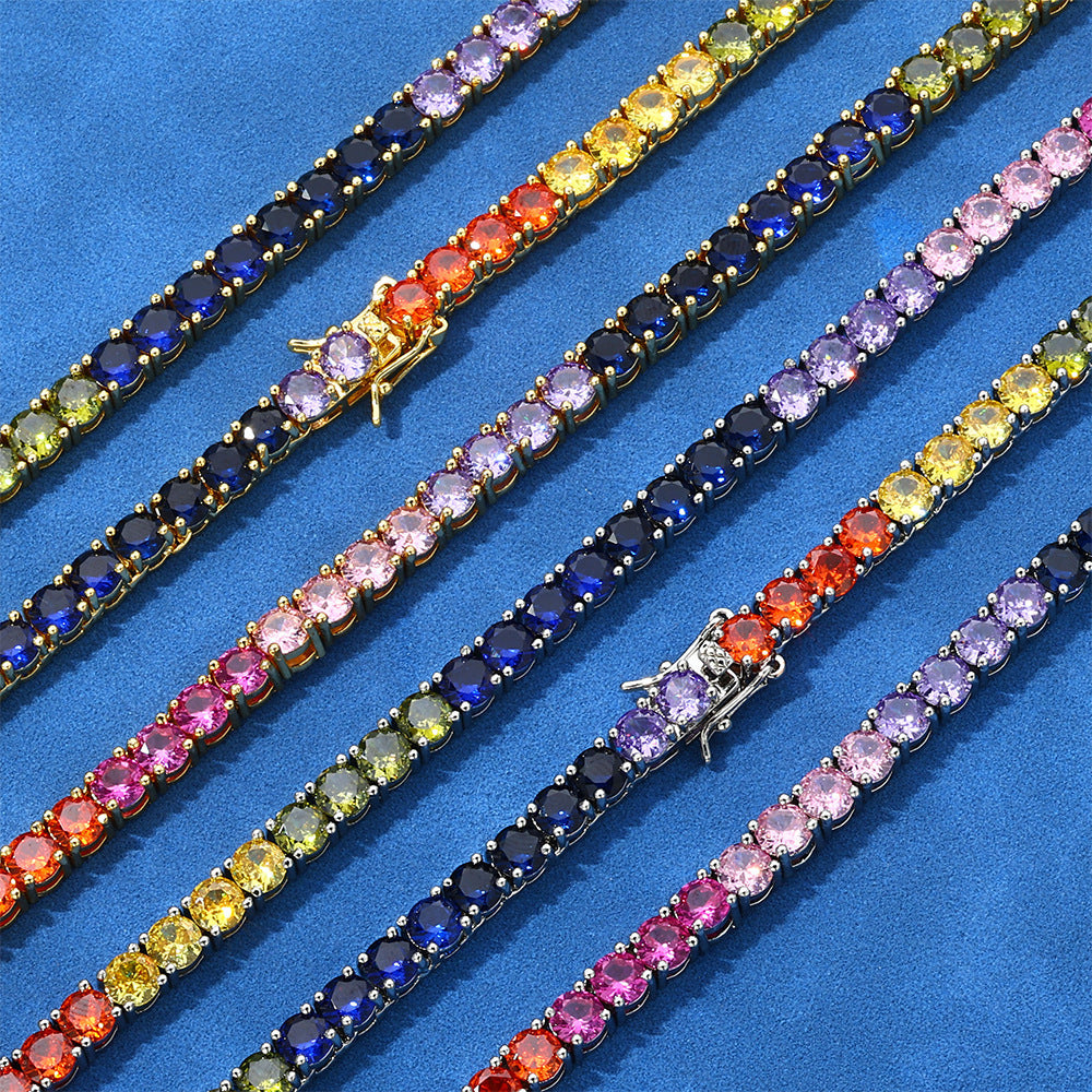 5 mm Multicolor Round CZ Tennis Hip Hop Necklace with Silver Base - CHA111 product image