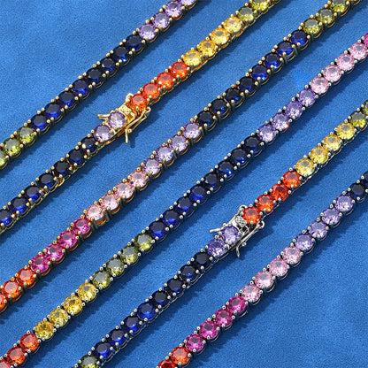 5 mm Multicolor Round CZ Tennis Hip Hop Necklace with Silver Base - CHA111