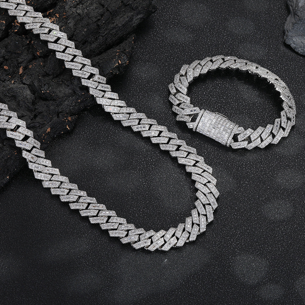 15mm Cuban Link Chain Bracelet and Necklace, Iced Out Geometric Hip Hop Jewelry, Unisex Streetwear Accessory product image