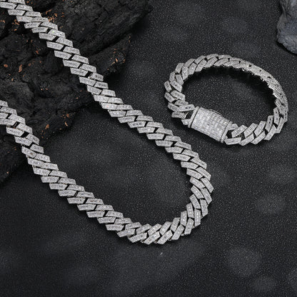15mm Cuban Link Chain Bracelet and Necklace, Iced Out Geometric Hip Hop Jewelry, Unisex Streetwear Accessory