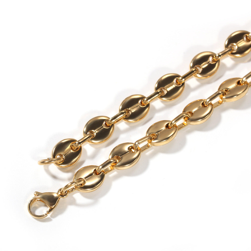 Unisex Stainless Steel Chain Necklace Bracelet Set, Gold Plated or Silver Plated Statement Link Jewelry