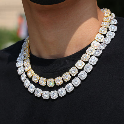 Men’s Iced Out Cuban Link Necklace with Cubic Zirconia Pendant Chain in Gold or Silver