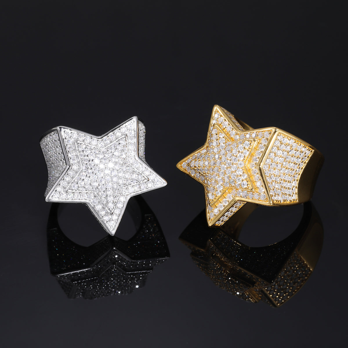 925 Silver Moissanite Star Ring - Iced Hip Hop Unisex Statement Band product image