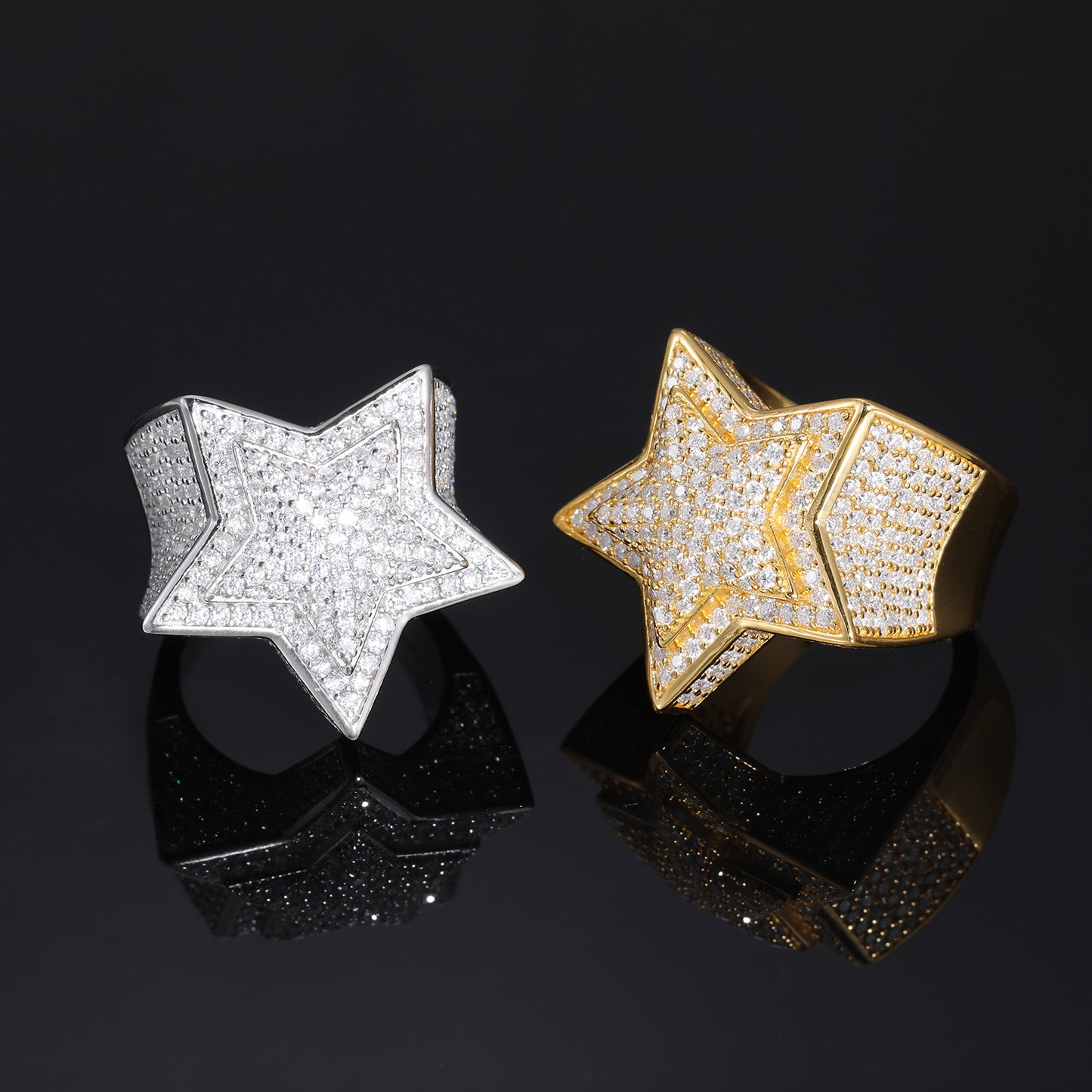925 Silver Moissanite Star Ring - Iced Hip Hop Unisex Statement Band product image