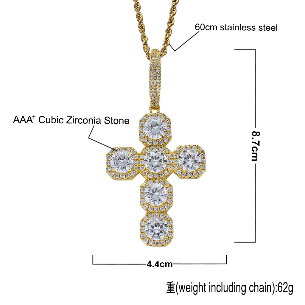 Light Luxury Cross Cubic Zirconia Pendant Necklace for Men and Women