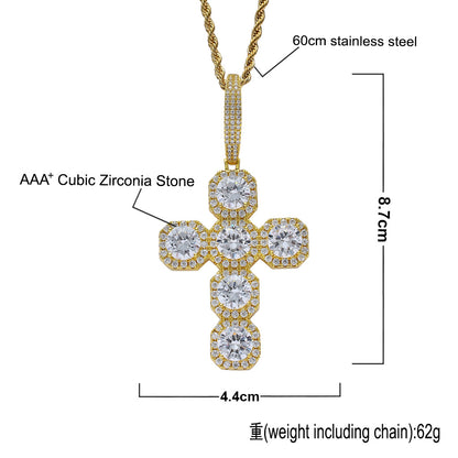 Light Luxury Cross Cubic Zirconia Pendant Necklace for Men and Women