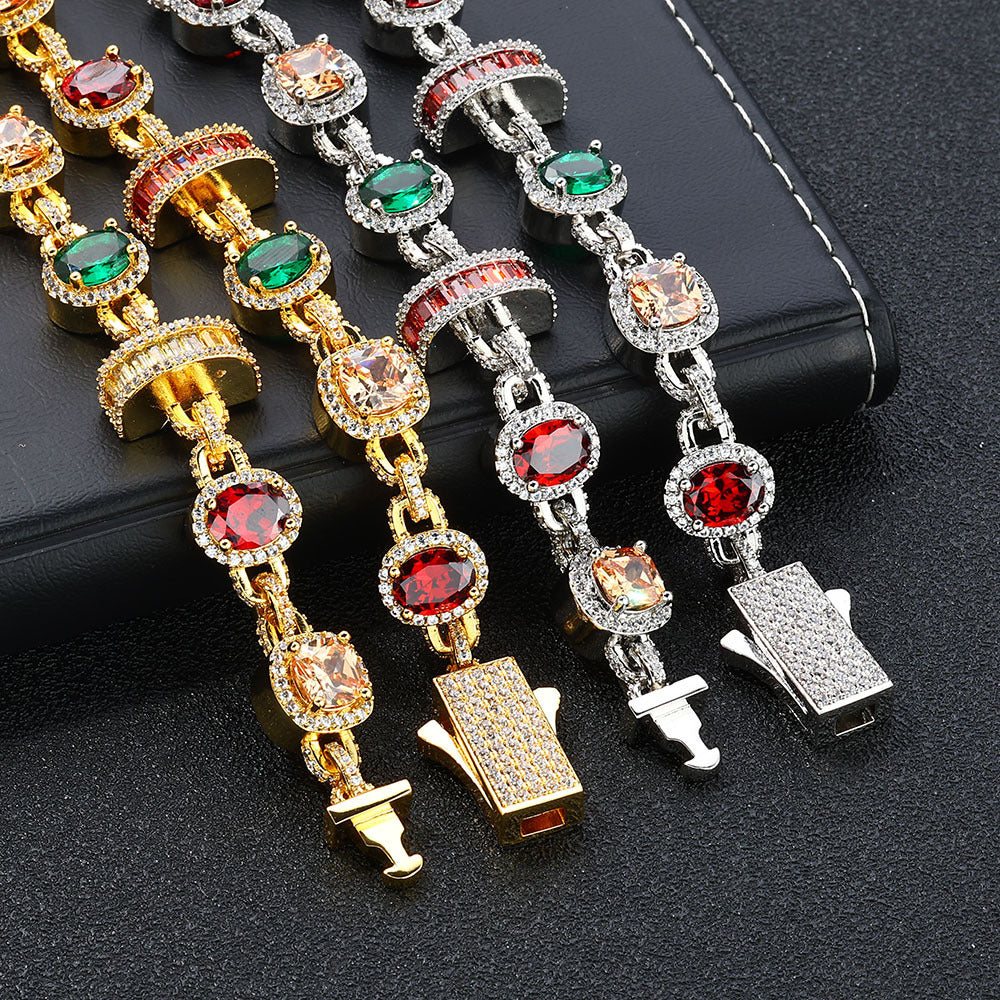 Multicolor Round Halo CZ Link Hip Hop Bracelet with Copper Base - CHA344 product image