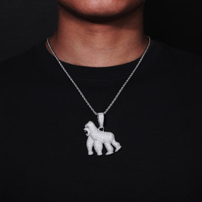 Iced Out Gorilla Pendant Necklace, Hip Hop Animal Charm Rope Chain