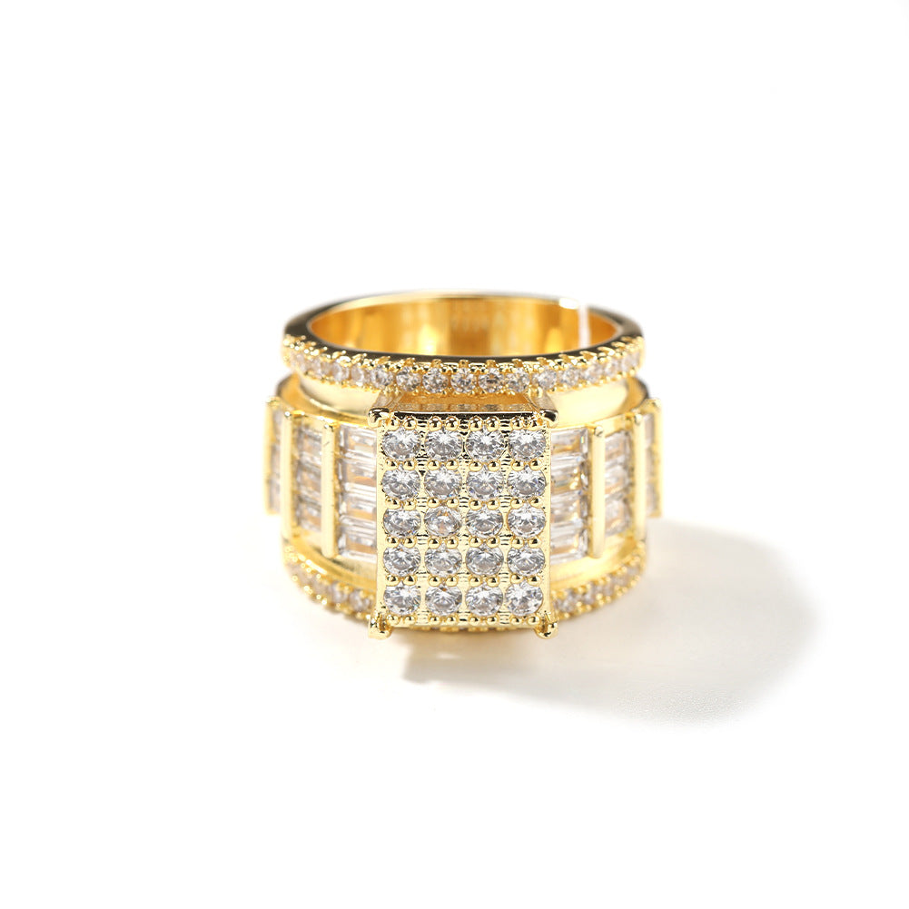 Men’s Gold Plated Square Cubic Zirconia Adjustable Statement Ring