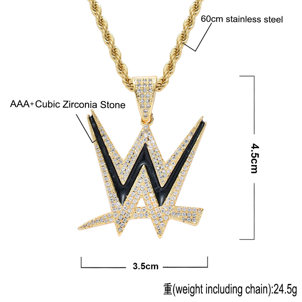 Letter Cubic Zirconia Pendant Necklace for Men and Women