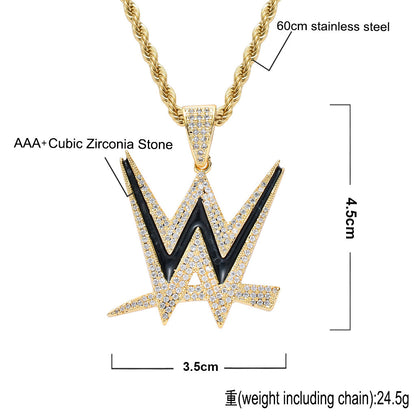 Letter Cubic Zirconia Pendant Necklace for Men and Women