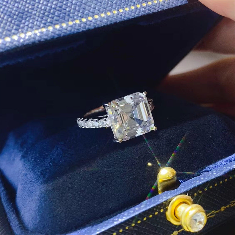 Asscher Cut Moissanite Ring for Women – Emerald-Style Solitaire Engagement Ring, 1 Carat 2 Carat 3 Carat 5 Carat, Sizes 9-20 product image