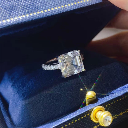 Asscher Cut Moissanite Ring for Women – Emerald-Style Solitaire Engagement Ring, 1 Carat 2 Carat 3 Carat 5 Carat, Sizes 9-20