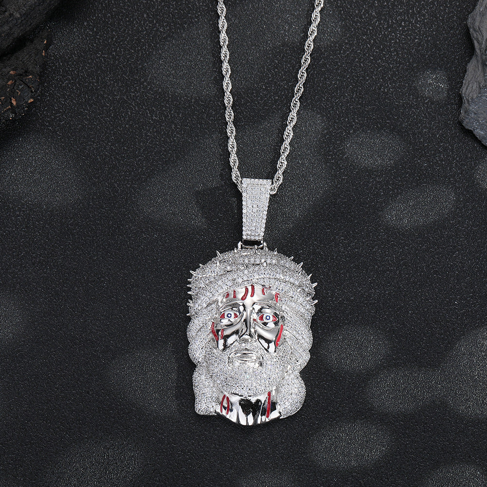Iced Face Pendant Necklace, Hip Hop Cartoon Chain, White or Gold Tone product image