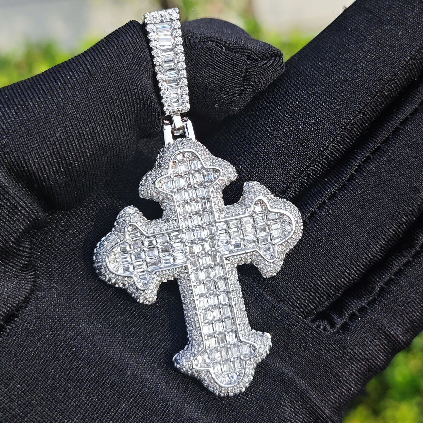 Unisex Iced Out Cross Pendant Necklace