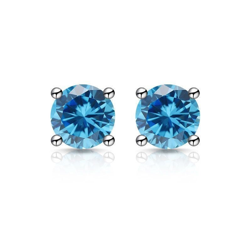 S925 Moissanite Stud Earrings, Classic Four-Prong Round Earrings for Women, Colored and White Stone Options product image