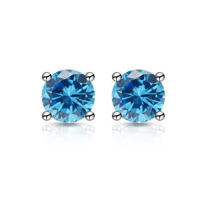S925 Moissanite Stud Earrings, Classic Four-Prong Round Earrings for Women, Colored and White Stone Options