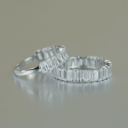 Moissanite Eternity Ring, Emerald-Cut Full Band Wedding Ring for Women
