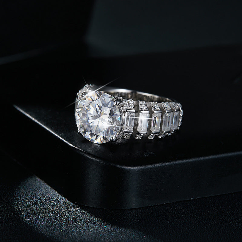 5 Carat Round Moissanite Ring with Baguette and Pavé Accents product image