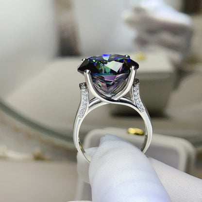 Colorful Round Moissanite Ring for Women, Solitaire Engagement Style Ring, 5ct 10ct 20ct