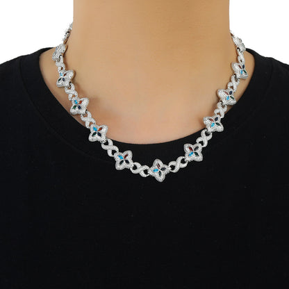 Hip Hop Four Leaf Clover Cubic Zirconia Necklace for Men