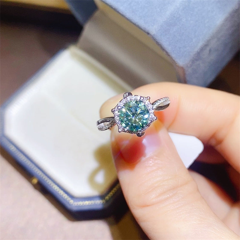 Green Moissanite Flower Ring for Women, 2 Carat Engagement Ring Style product image