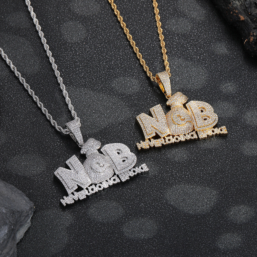 Letter Pendant Rope Chain Necklace, Hip Hop Iced Out Statement Jewelry for Men, Custom Name-Style Chain