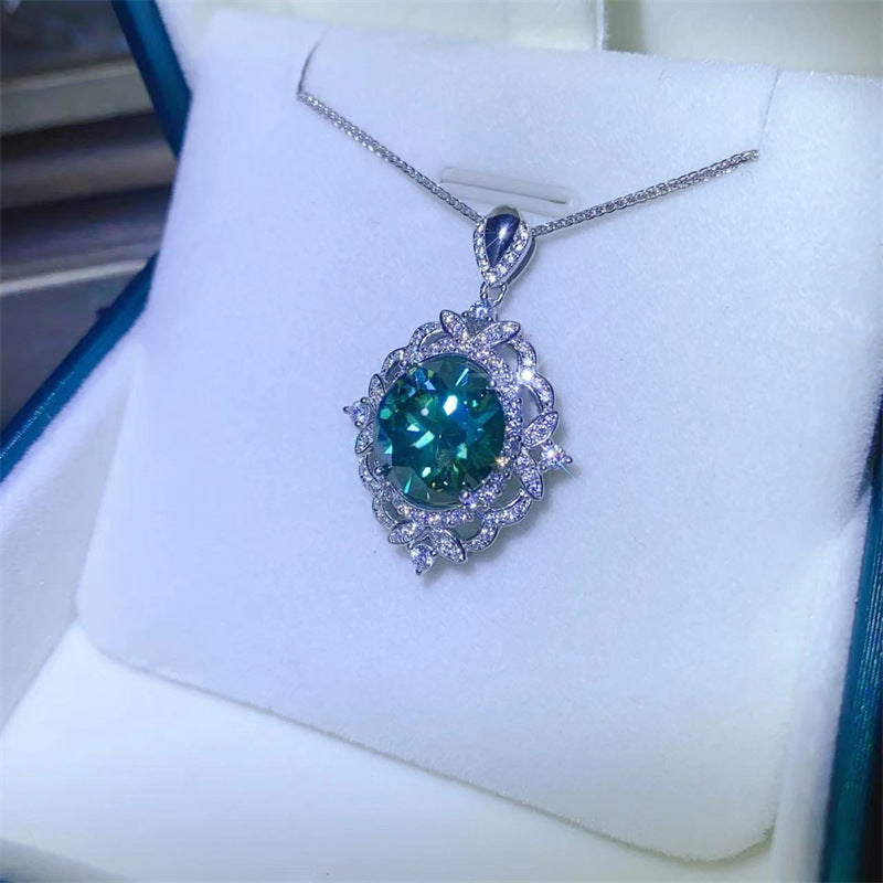 5-Carat Green Moissanite Pendant Necklace with Floral Halo Chain product image