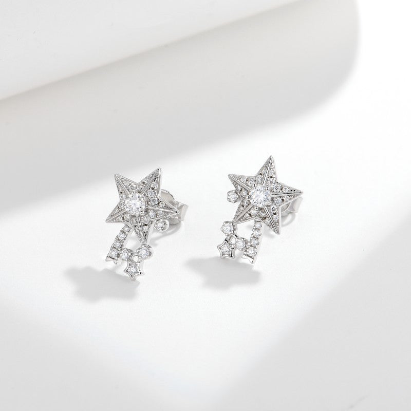 Moissanite Star Stud Earrings, 18K Gold Plated S925 Silver Comet Drop Earrings for Women product image