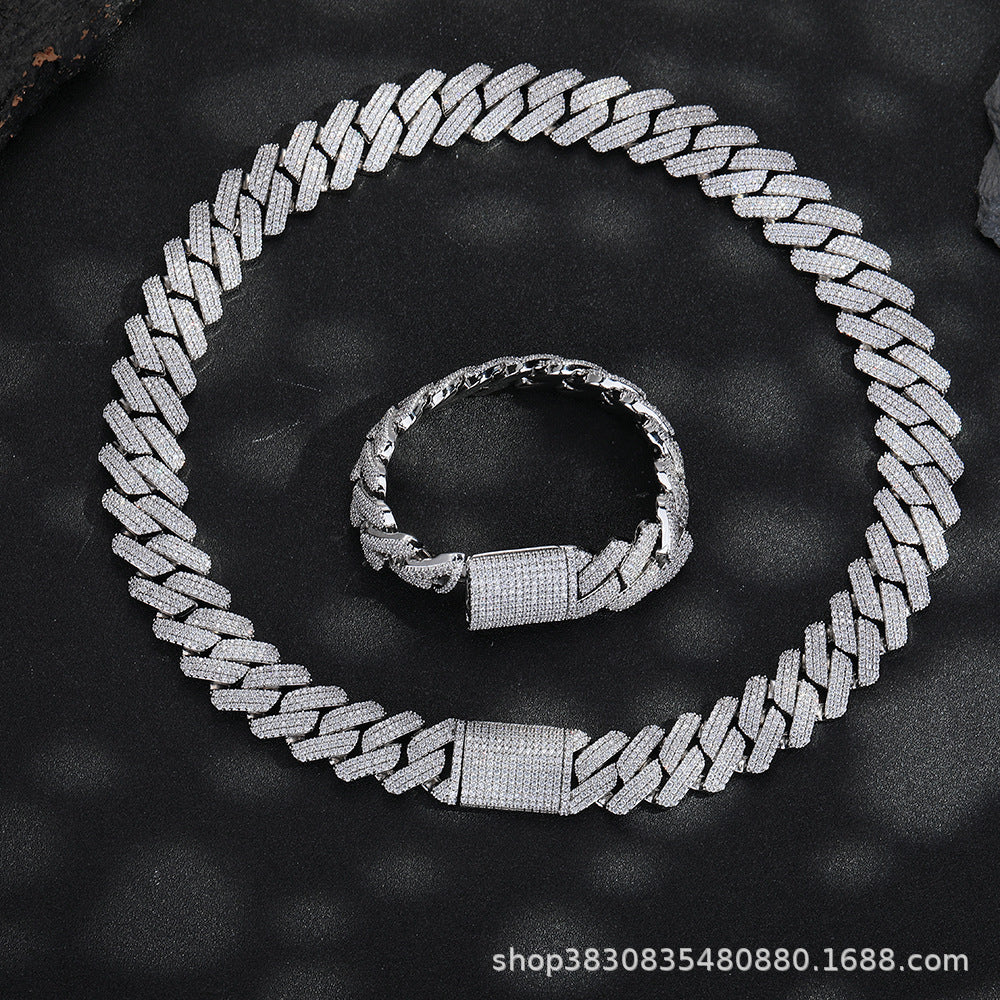 20mm Iced Cuban Link Chain Necklace & Bracelet, Cubic Zirconia Inlay, Unisex product image