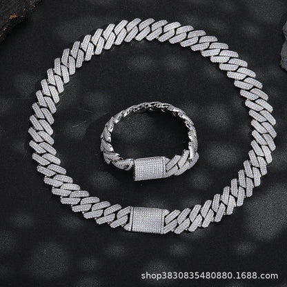 20mm Iced Cuban Link Chain Necklace & Bracelet, Cubic Zirconia Inlay, Unisex