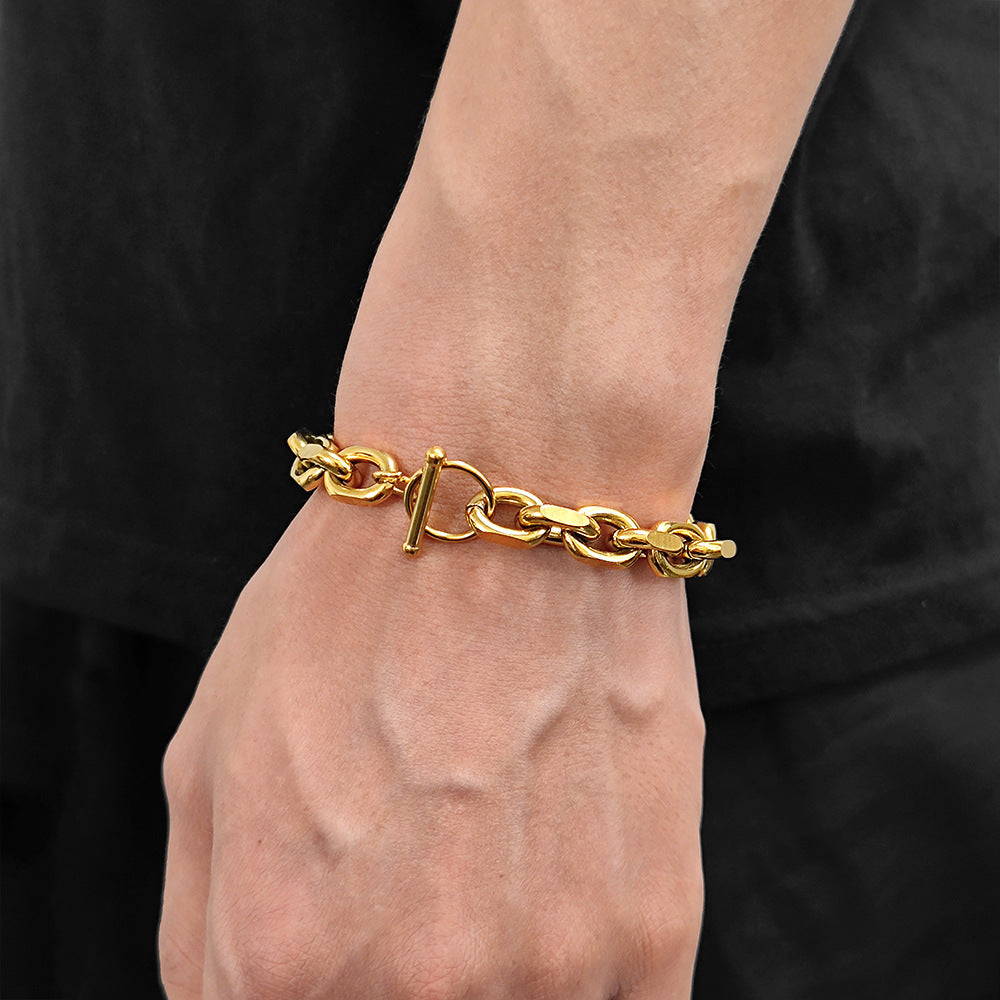 9 mm Polished Oval Link Hip Hop Bracelet with Stainless steel Base - CHA060 product image
