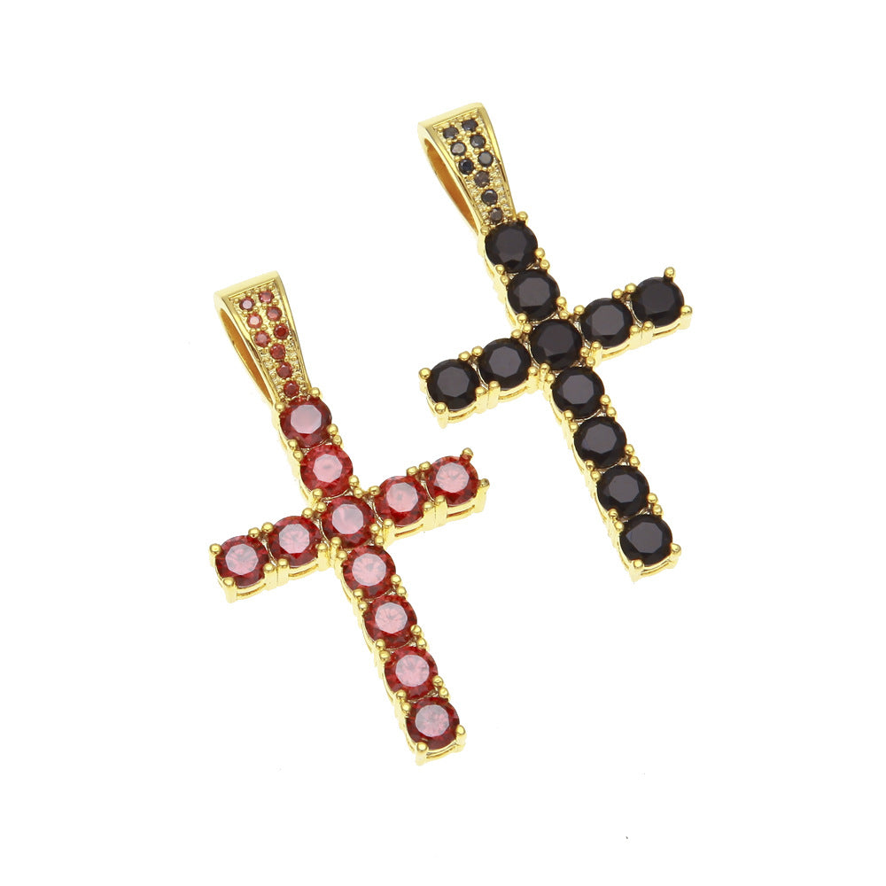 Unisex Cross Pendant Necklace with Cubic Zirconia – Gold & Silver Tone Hip Hop Statement Chain