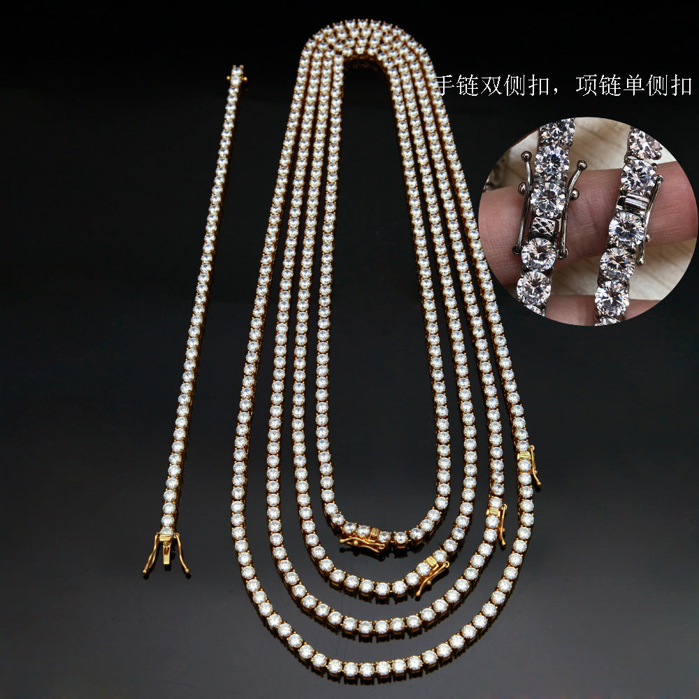 Men’s Iced Out Cubic Zirconia Tennis Chain Necklace & Bracelet Set in Stainless Steel